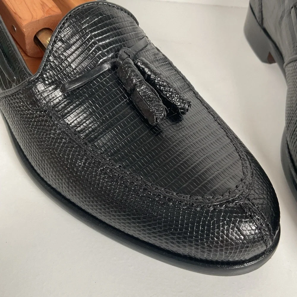 Zelli Italia | Teju Lizard Tassel Loafers | Black | Men’s 9 M